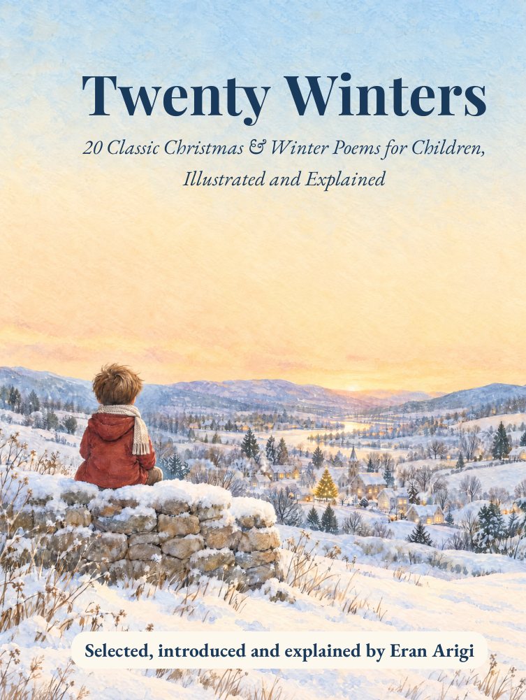The Twenty Winters premium hardcover: a tall portrait cover with the same boy on the snowy stone wall.