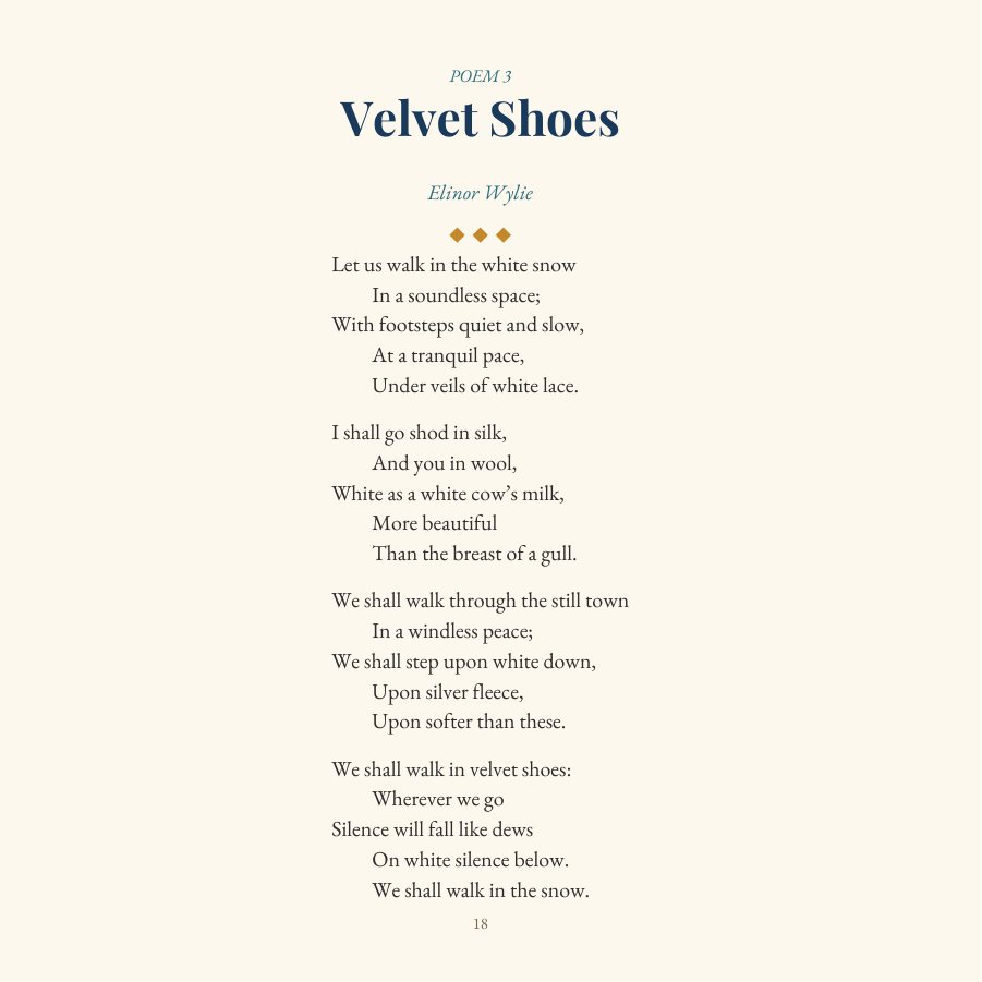 A sample poem page: Velvet Shoes by Elinor Wylie.