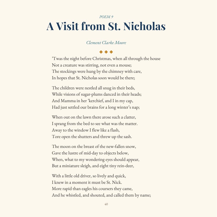 A Visit from St. Nicholas, first page, as printed in Twenty Winters.