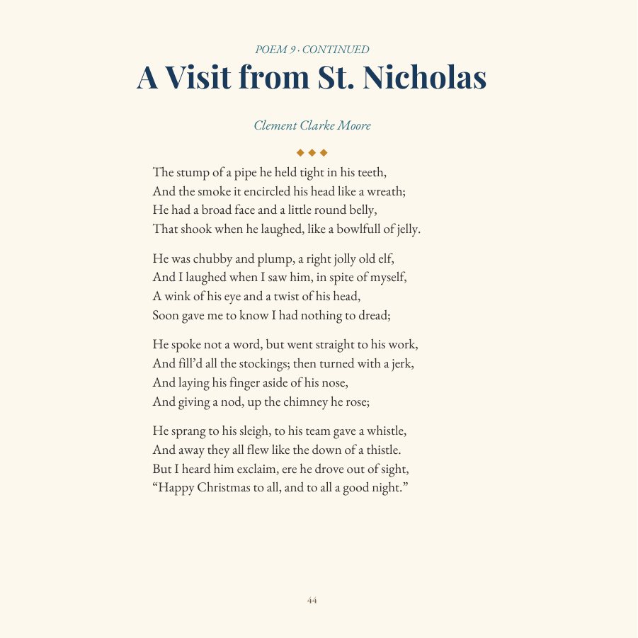 A Visit from St. Nicholas, last page, ending Happy Christmas to all, and to all a good night.